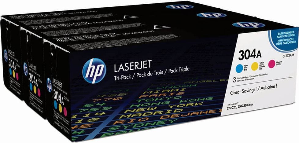 HP Lasertoner CF372AM Nr. 304A, Kombipack, je 1 x cyan, magenta, yellow