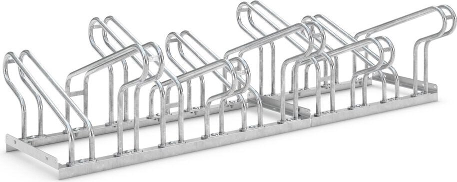 Fahrradständer WSM Bügelparker 2160, verzinkt, Freiaufstellung, 175cm lang, für 10 Fahrräder, bis zu 55mm Reifenbreite, zweiseitige Radeinstellung, Reihenverbindung möglich