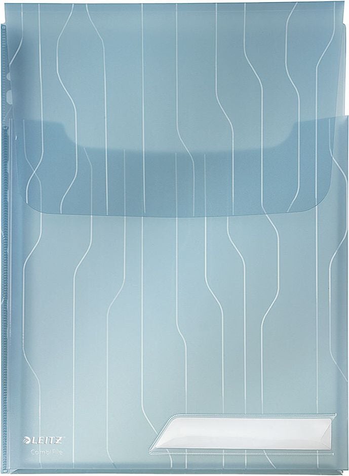 Sichthüllen Leitz CombiFile Maxi DIN A4 4727, PP-Folie 200my, genarbt, 20mm Falz, Lochrand,
Klappe, Pack 3 Stück, blau