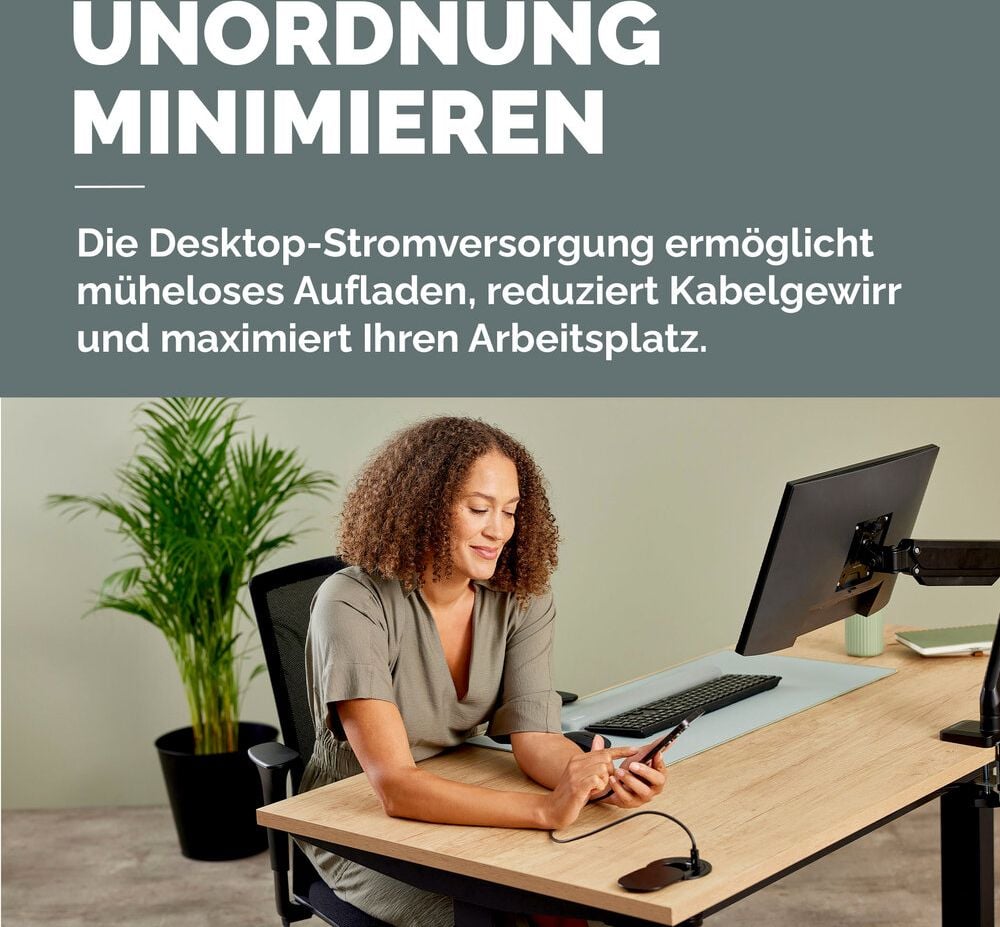 Einbausteckdose Fellowes Power Spot Type F, 1x Steckdose, 1x USB-A, 1x USB-C, Kabellänge
2m, Schiebeabdeckung, schwarz