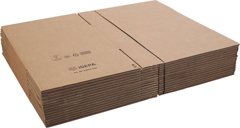 Versandkarton FEFCO 0201 KWP2-028, 600x500x400mm (LxBxH), braun, zwei
Höhenriller, Pack 20 Stück