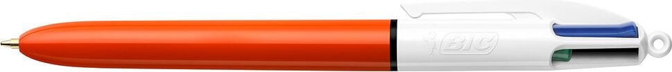 Vierfarbkugelschreiber BIC 4 Colours Original Fine 982867, Strichstärke: 0,3mm, Schreibfarben: blau, schwarz, grün und rot, nachfüllbar, Schaft: orange/weiß