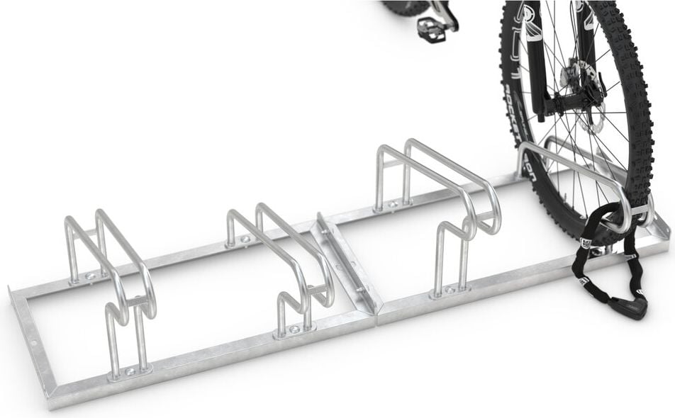 Fahrradständer WSM Bügelparker 2156, verzinkt, Freiaufstellung, 105cm lang, für 6 Fahrräder, bis zu 55mm Reifenbreite, zweiseitige Radeinstellung, Reihenverbindung möglich