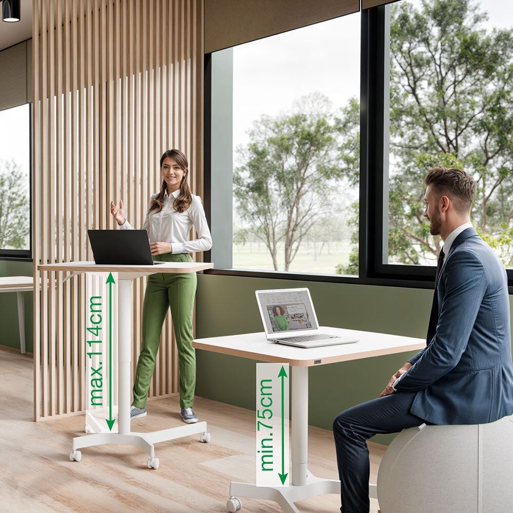 Hubschreibtisch Leitz Ergo Compact Workstation 65360001, 80x60cm (BxT), manuell höhenverstellbar, 75-114cm Höhe, rechteckig, Fußkreuz mit Rollen, weiß