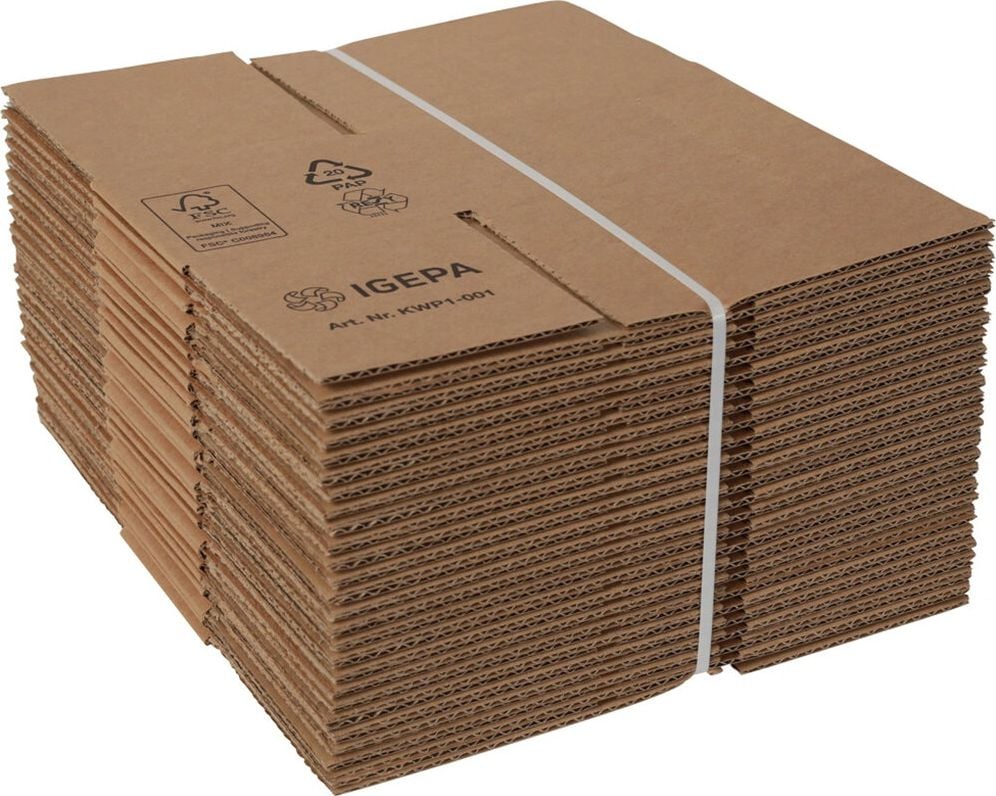 Versandkarton FEFCO 0201 KWP1-001, 150x100x80mm (LxBxH), braun, ohne
Höhenrillung, Pack 25 Stück