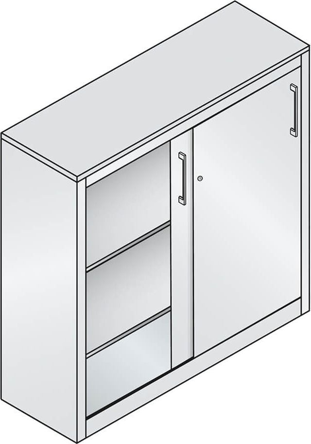 Aktenschrank CP C 2000 Acurado 2047-1200, 120x120x40cm (BxHxT), 2 Schiebetüren,
2 Fachböden, 3 Ordnerhöhen, hellgrau