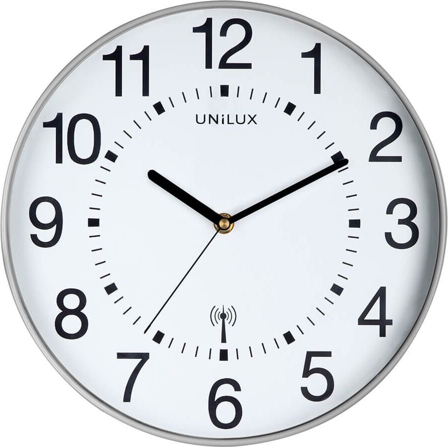 Funkwanduhr Unilux MAXI WAVE 400094565/400094564, DCF-Funkwanduhr, 37,5cm Durchmesser, Kunststoff/Glas, grau