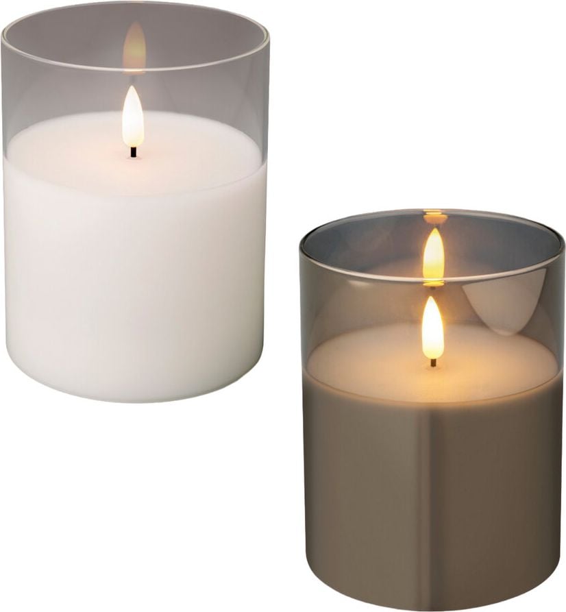 LED-Kerze LUMINEO, 10x12,5cm (DxH), im Glas, Wachs/Glas, mit
Timerfunktion, warmweiß, grau