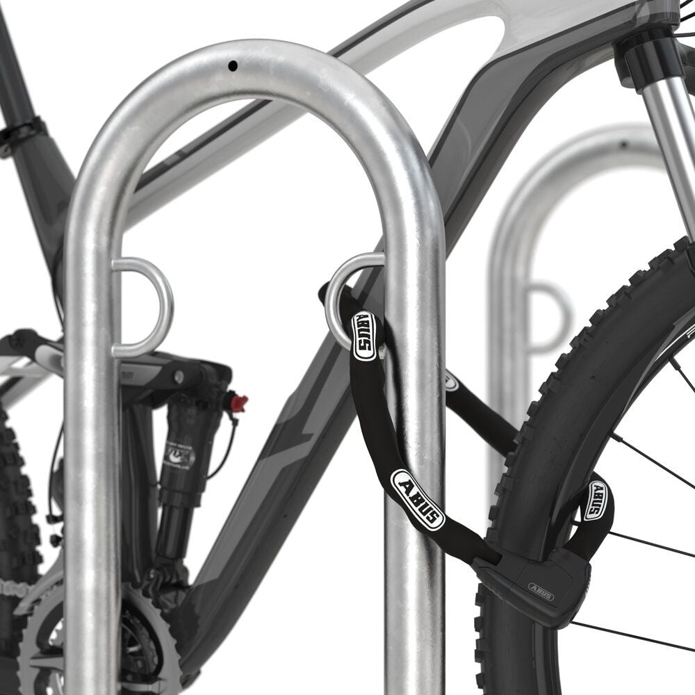 Fahrradständer WSM Anlehnsystem TRACK 31, verzinkt, Freiaufstellung, 85cm lang, für 2 Fahrräder, Stahlösen für Fahrradschlösser, Reihenverbindung möglich