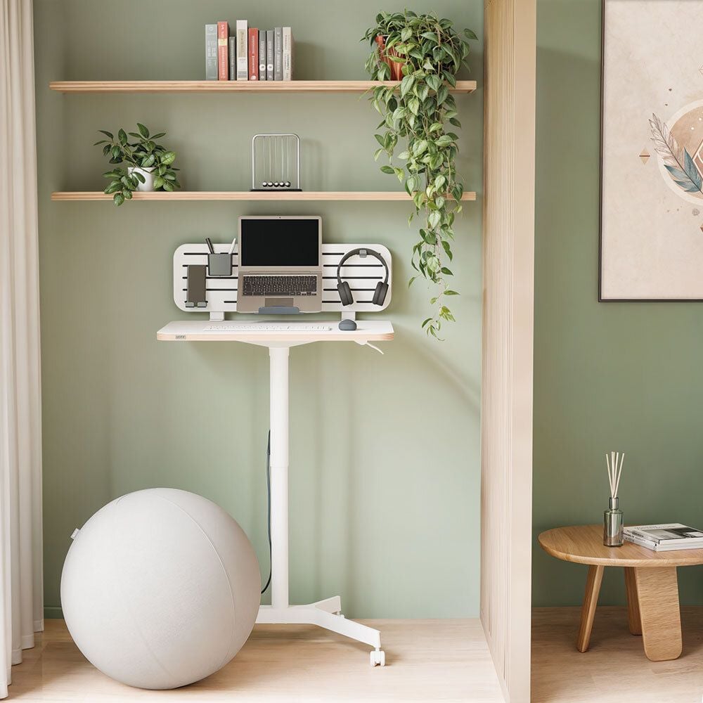 Hubschreibtisch Leitz Ergo Compact Workstation 65360001, 80x60cm (BxT), manuell höhenverstellbar, 75-114cm Höhe, rechteckig, Fußkreuz mit Rollen, weiß