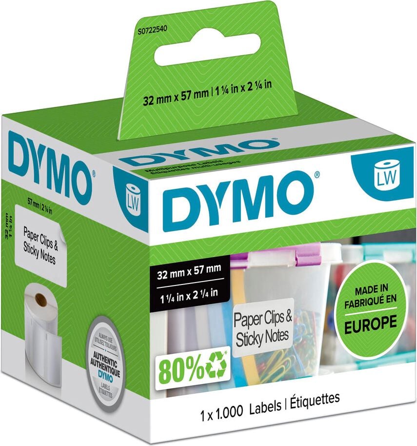 Rollen-Vielzwecketiketten Dymo 11354/S0722540, 32x57mm, Papier weiß, ablösbar, Rolle 1.000
Etiketten