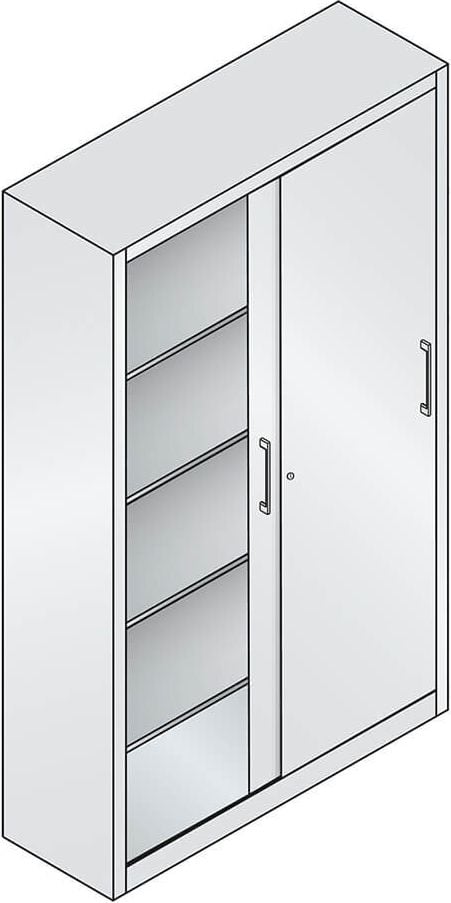 Aktenschrank CP C 2000 Acurado 2040-00, 120x195x40cm (BxHxT), 2 Schiebetüren,
4 Fachböden, 5 Ordnerhöhen, hellgrau