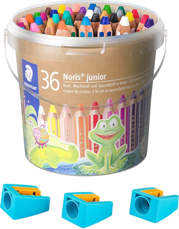 Buntstifte Staedtler Noris junior 140 C36, Eimer mit 36 Farben, inkl. 3 Anspitzer