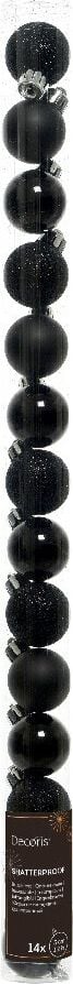 Weihnachtskugeln DECORIS, 3cm Durchmesser, Polystyrol, Pack 14 Stück, schwarz