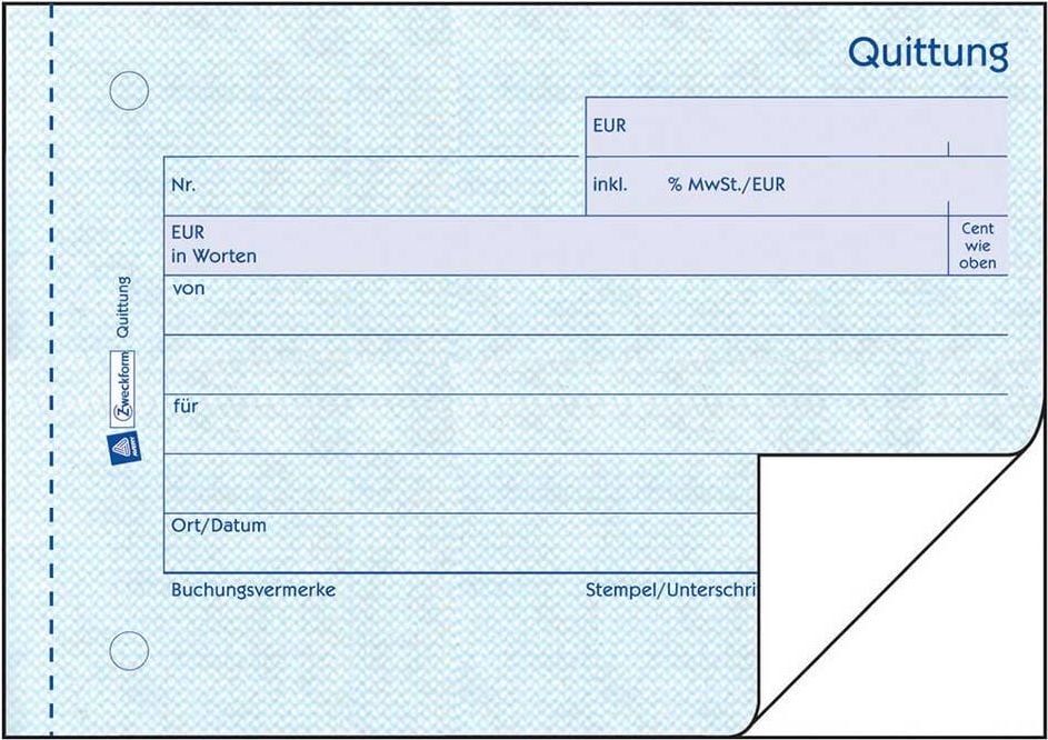 Quittungen Zweckform 321, DIN A6 quer, Block 2x50 Blatt