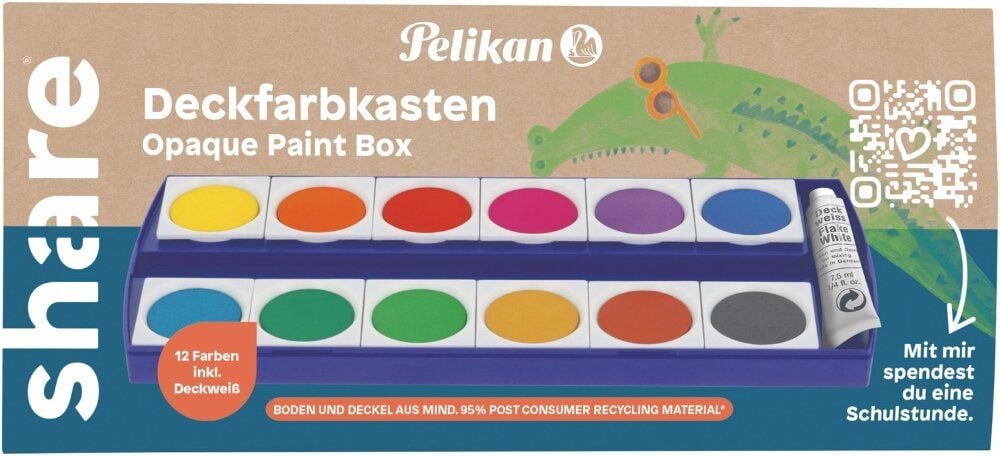 Deckfarbkasten share made by Pelikan, 12 Farben und Deckweiß