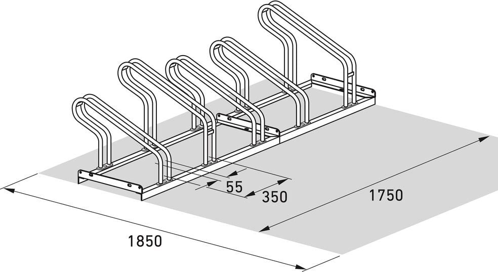 Fahrradständer WSM Bügelparker 2055, verzinkt, selbststehend, 175cm lang, für 5
Fahrräder, bis zu 55mm Reifenbreite,
Reihenverbindung möglich