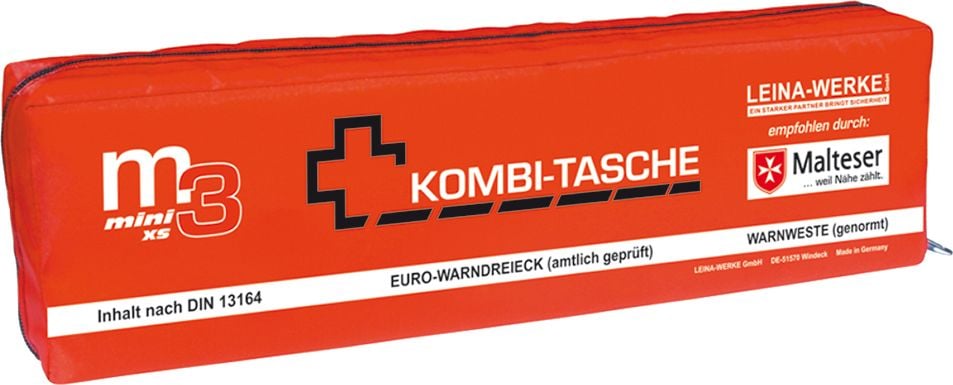 Erste Hilfe Kombitasche Leina-Werke M3 XS 14040, Füllung nach DIN 13164:2022,
inkl. EU-Warndreieck und Warnwest
nach DIN EN ISO 20471