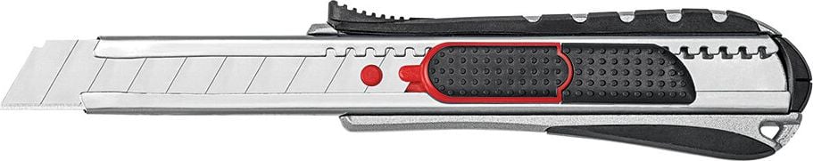 Cutter Wedo Safety-Cutter 2in1 787018 18mm, 18mm Abbrechklingen, Metallgehäuse mit gummierter Griffzone, automatischer Klingenrückzug, Rasterautomatik, schwarz/rot