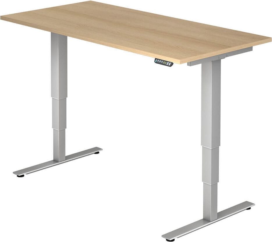 Hubschreibtisch Hammerbacher XDSM16/x/S, 160x80cm (BxT), 63,5-128,5cm Höhe,
rechteckig, T-Fuß silber, eiche