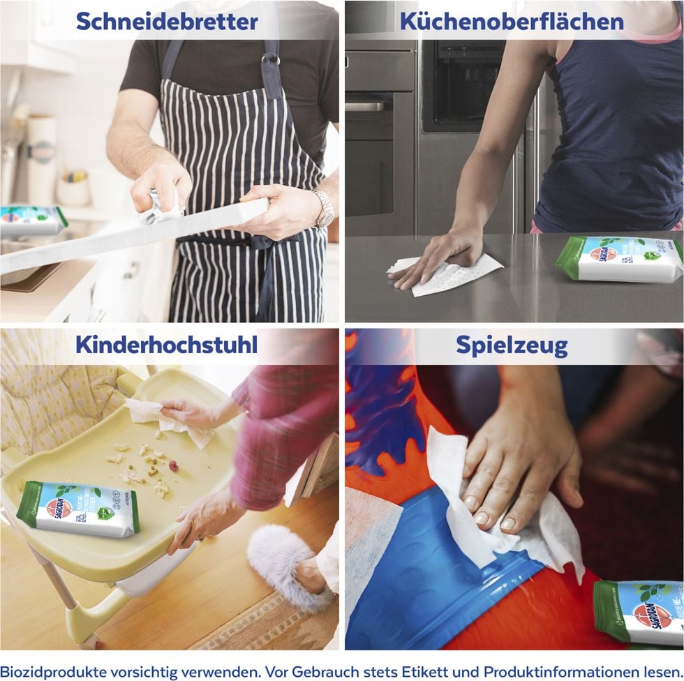 Flächendesinfektionstücher Sagrotan Hygiene-Reinigungstücher, Spenderpack 60 Tücher