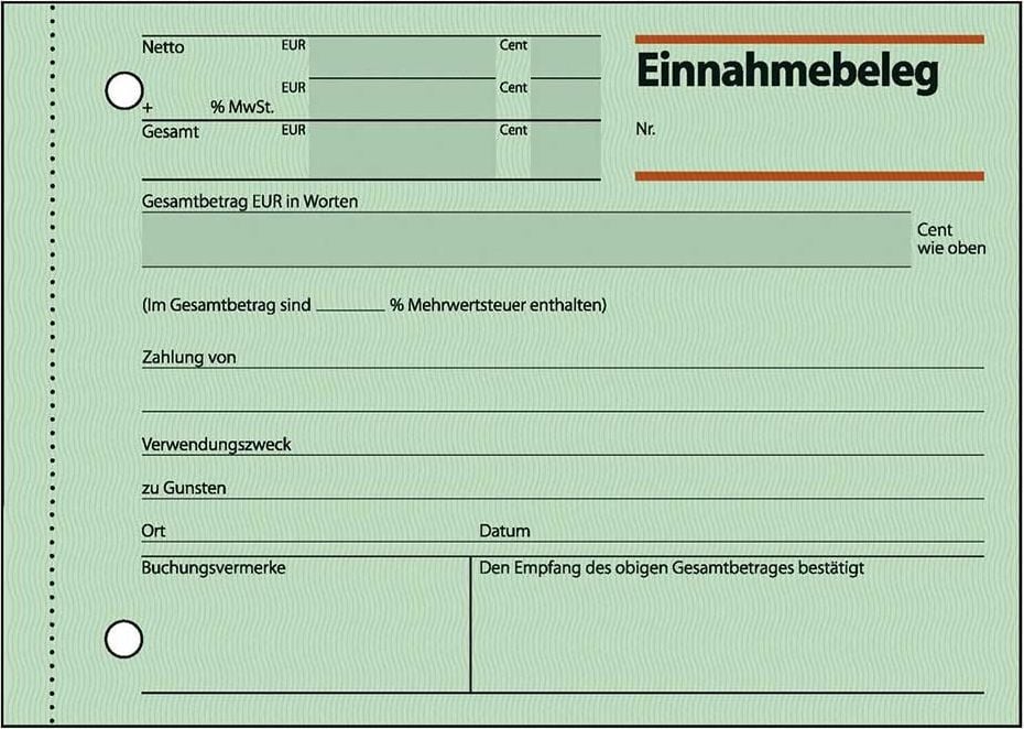 Einnahmebeleg Sigel EB615, DIN A6 quer, grün, Block 50 Blatt