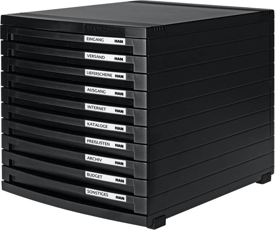 Schubladenbox HAN CONTUR 1510, für A4, 10 geschlossene Schubladen,
Polystyrol, schwarz
