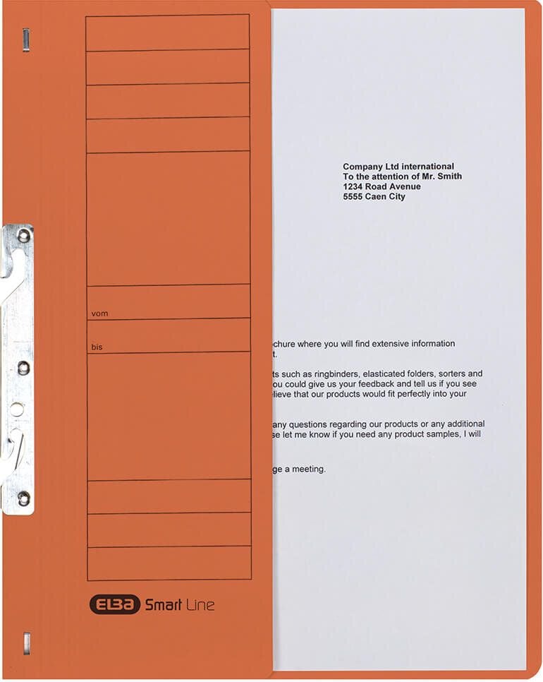 Einhakhefter Elba 22451, A4, 1/2 Deckel, kaufm. Heftung, Manilakarton
250 g/m², orange