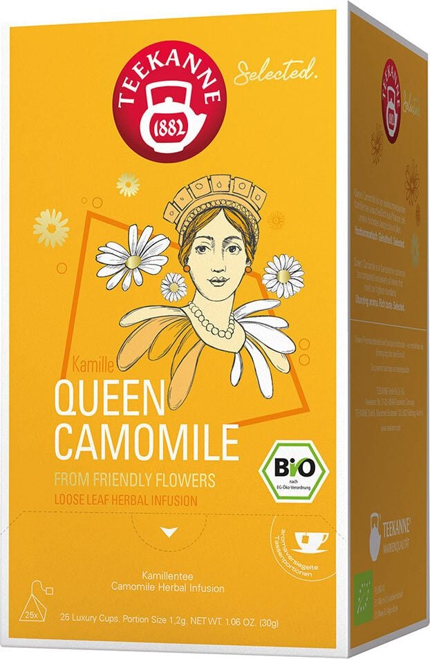 Tee Teekanne Selected BIO Luxury Cup Queen Camomile, Beuteltee, Pack 25 Beutel à 1,2g, BIO-zertifiziert DE-ÖKO-039