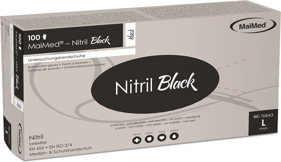Einweg-Handschuhe MaiMed Nitril black, schwarz, Packung 100 Stück, puderfrei, latexfrei, Größe M
