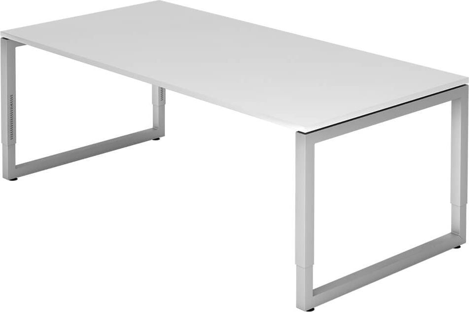 Schreibtisch Hammerbacher RS2E, 200x100cm (BxT), 65-85cm Höhe, rechteckig,
O-Fußgestell eckig, weiß