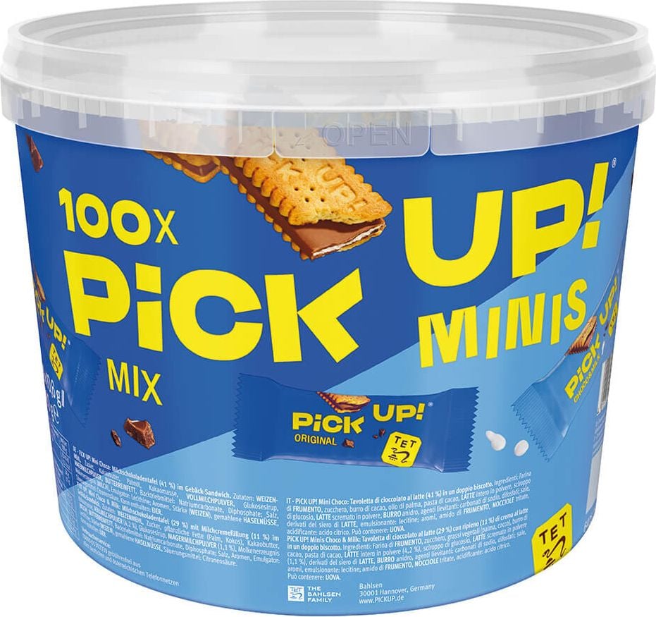 Gebäckmischung PiCK UP! MINIS Mix 40570, 2 Sorten (Choco & Milk, Choco), 100
Einzelpackungen à 10,6g in der Vorteilsdose