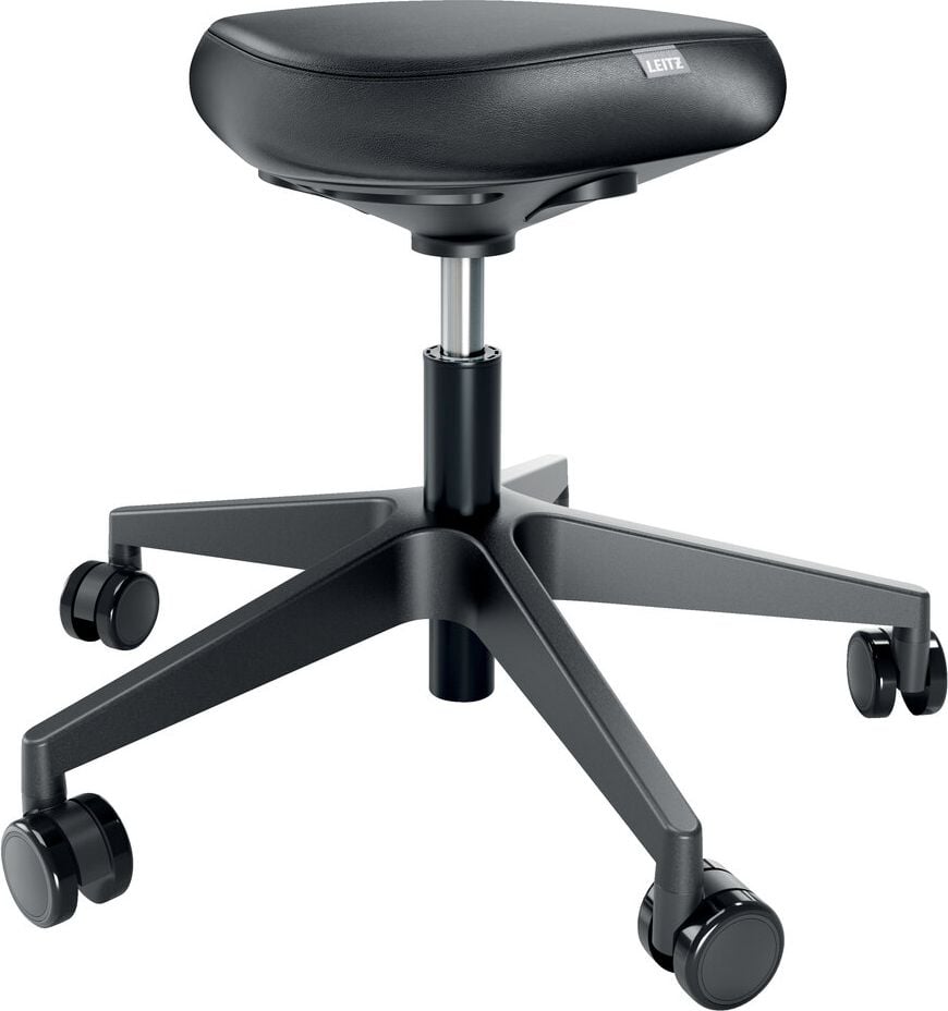 Sitzhocker Leitz Ergo 65780095, 46-59cm Sitzhöhe, dreieckiger Sitz, Rollen
für alle Bodenarten, schwarz