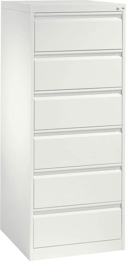 Karteischrank CP C 2000 Acurado 12736-322, 55,3x135,7x59cm (BxHxT), 6 Schübe, 2-bahnig,
für DIN A5 quer, Griffleiste, weiß