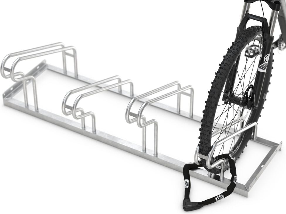 Fahrradständer WSM Bügelparker 1060, verzinkt, Freiaufrstellung, 350cm lang, für 10 Fahrräder, bis zu 55mm Reifenbreite, einseitige Radeinstellung