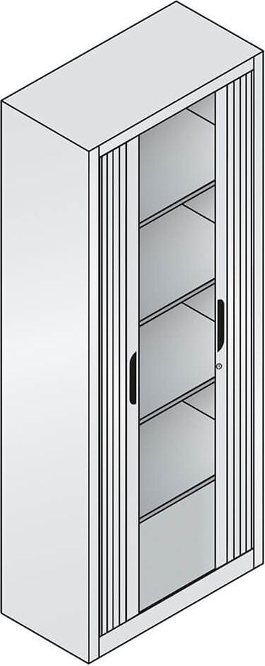 Aktenschrank CP Omnispace 3201-00, 80x198x42cm (BxHxT), 2 Querrollläden,
4 Fachböden, 5 Ordnerhöhen, hellgrau