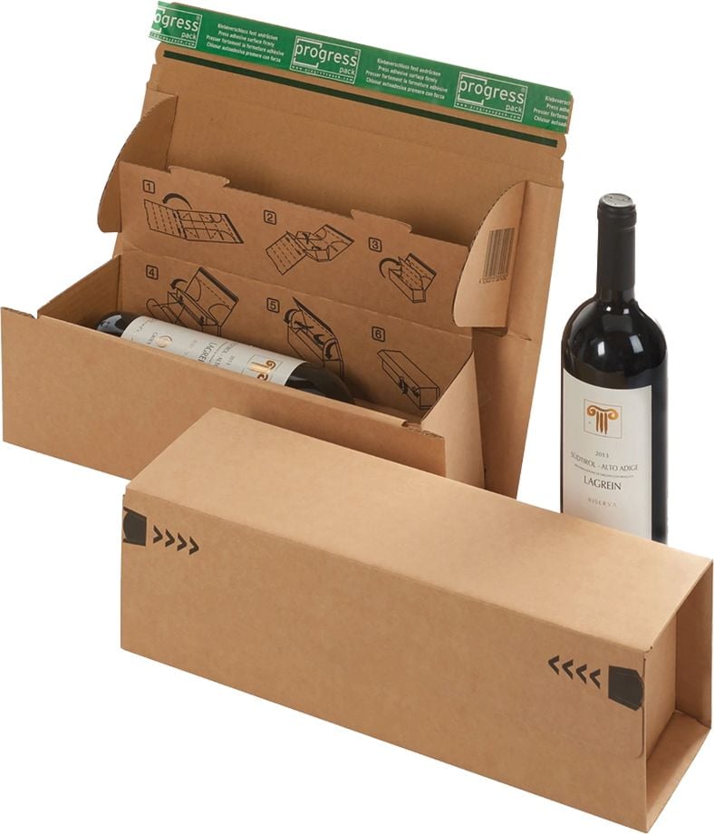 Flaschenverpackung KPG784PAT0BR1, für 1 Flasche, Innenmaß: 316x112mm (LxB), postgeprüft, braun, Pack 10 Stück