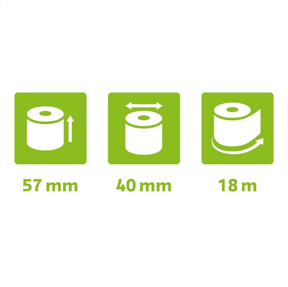 Thermorollen Exacompta 40753E 57mm x 40mm x 18m, 12mm Kerndurchmesser, für Kartenzahlung, ohne
Text, phenolfrei, Pack 10 Rollen