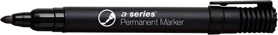 Permanentmarker a-series, ca. 2mm, Rundspitze, Kappe mit Clip,
geruchsarm, schwarz