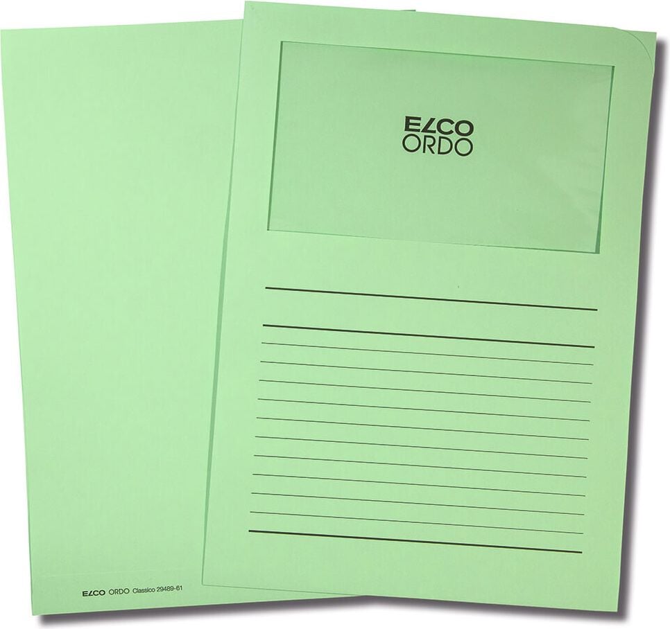 Sichtmappen Elco Ordo classico Organisationsmappe 29489, A4, Karton 120 g/m², Sichtfenster,
Linienaufdruck, Pack 100 Stück, hellgrün
