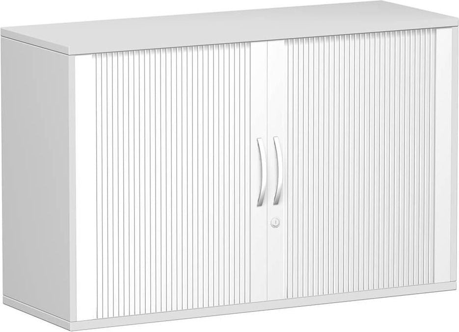 Anstellschrank Geramöbel Flex S-312110, 120x72x42,5cm (BxHxT), 2 Querrollläden, 1
Fachboden, 2 Ordnerhöhen , Bogengriff,
abschließbar, hellgrau