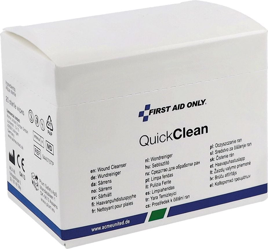 Erste Hilfe Wundreinigungstücher First Aid Only QuickClean, 13x20cm, Pack 20 Stück, steril