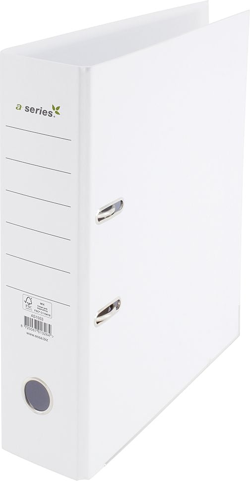 Ordner A4 a-series, 80mm, RC-Pappe, A4, 8cm Rücken, farbiger Kraftpapierbezug,
FSC, weiß
