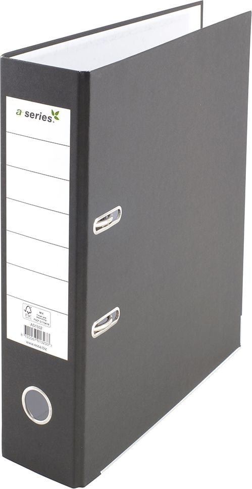 Ordner A4 a-series, 80mm, RC-Pappe, A4, 8cm Rücken, farbiger Kraftpapierbezug,
FSC, schwarz