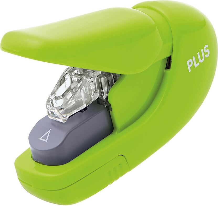Heftgerät PLUS Japan SL-106AB, bis 5 Blatt, Einlegetiefe: ca. 20mm,
klammerlos, grün