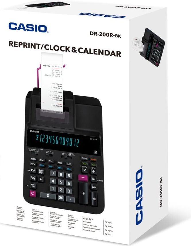 Tischrechner Casio DR-200R, druckend, 12-stelliges Display, Netzbetrieb