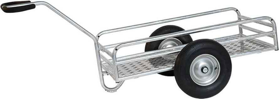 Transportwagen fetra Outdoor-Handwagen 6105L, 1145x545mm Ladefläche, Luftbereifung,
Pritsche mit Geländer, bis 400kg, silber