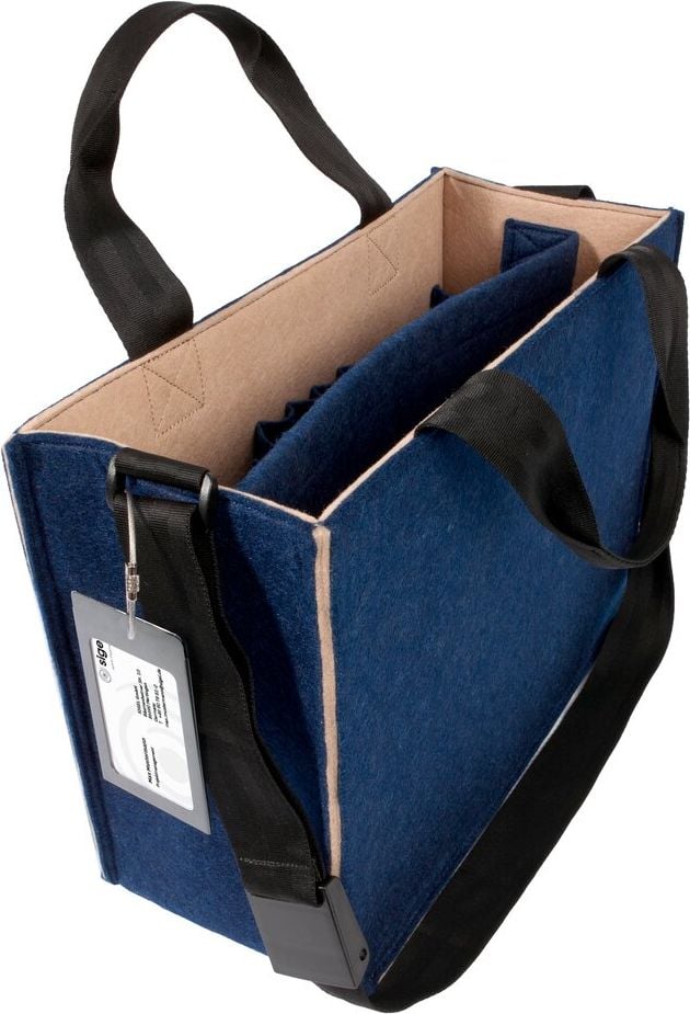 Aufbewahrungstasche Sigel Desk Sharing Bag Bicolor M BA420, für Laptops bis 15,4 Zoll, 100% recycelter LET-Filz, 2 Fächer, 5 separate Einsteckfächer, dunkelblau/beige