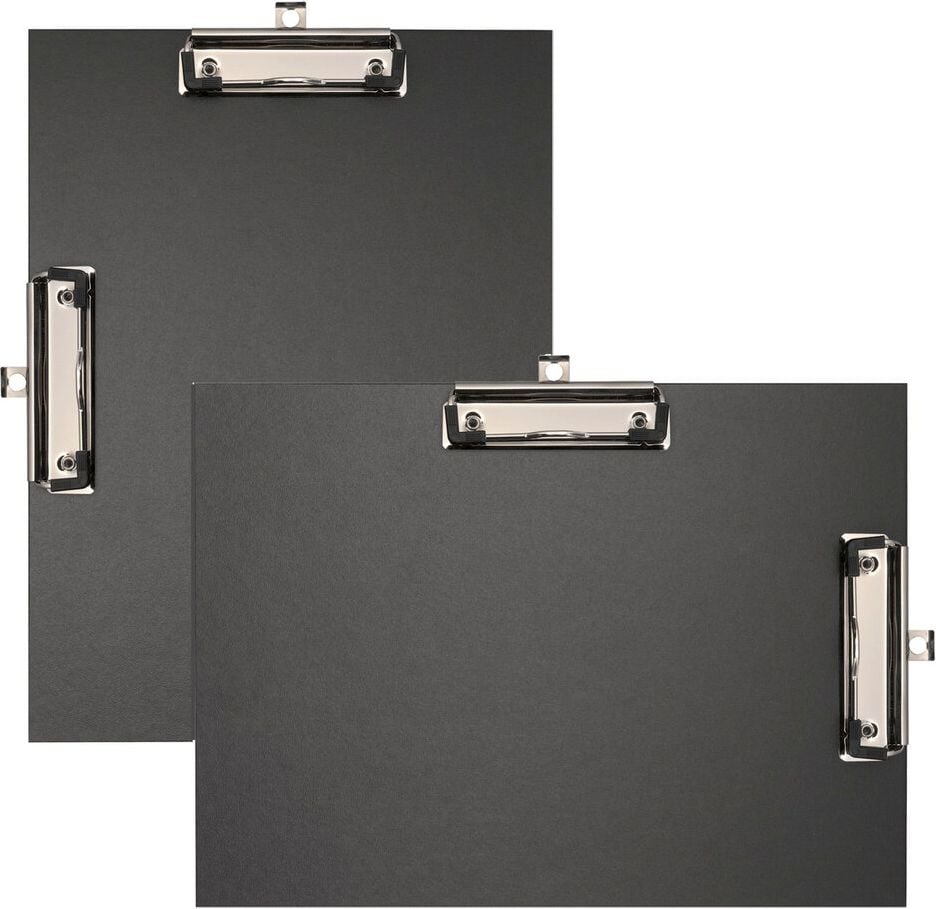 Doppel-Klemmbretter Falken 15061740, A4 hoch + quer, Hartpappe mit Kraftpapierbezug, Aufhängeöse, schwarz, Blauer Engel, schwarz