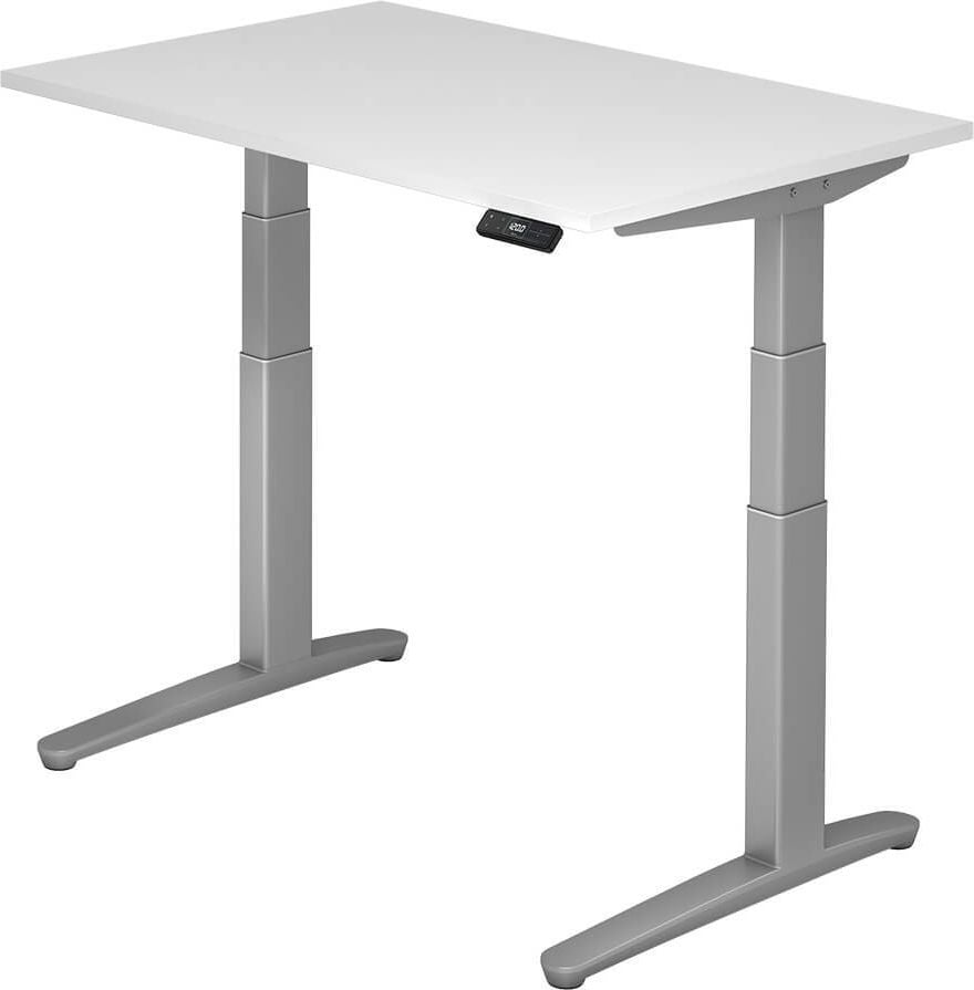 Hubschreibtisch Hammerbacher VXBHM12/x/SS, 120x80cm (BxT), 65-130cm Höhe, rechteckig,
C-Fuß silber, weiß
